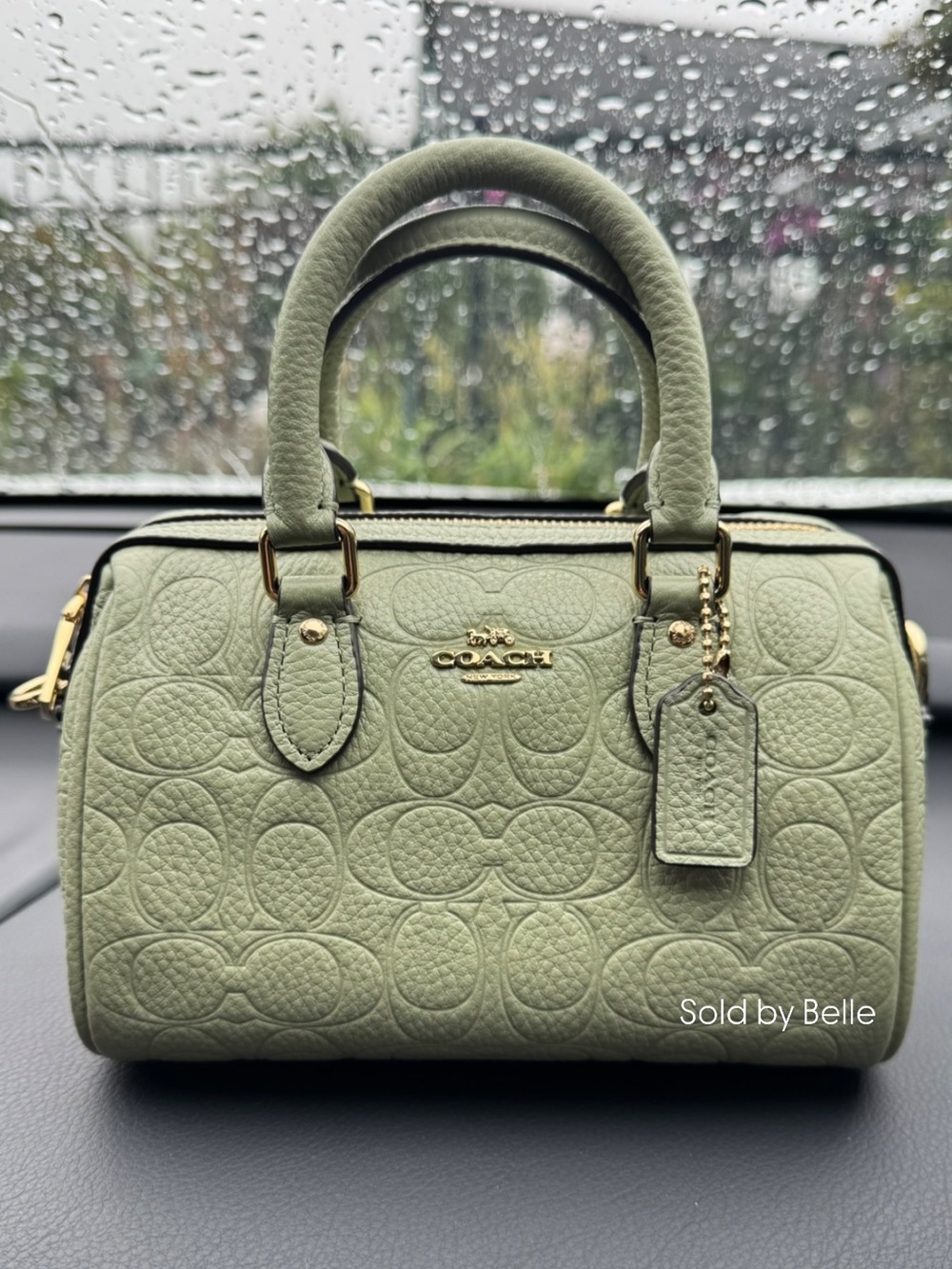 NWT Mini Rowan Crossbody Bag In Signature Leather Pebbled Leather Gold Pistachio